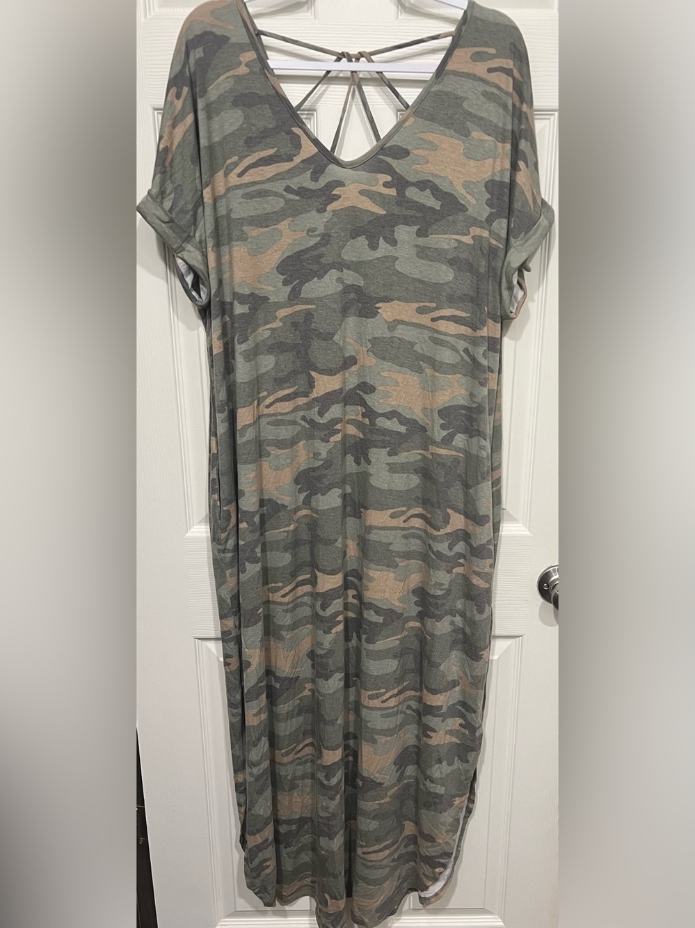 Now N Forever Camo Maxi Dress with Strappy Back - Olive & Tan